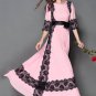 Pink Lace Chiffon Maxi Dress with Black Eyelash Lace Details RM445