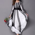 White Maxi Dress with Contrast Colored Black Eyelash Lace Details RM446