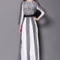 White Maxi Dress with Contrast Colored Black Eyelash Lace Details RM446
