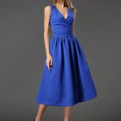 V Neck Sapphire Blue Midi Dress with Cut Back RM449