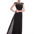 Embellished Open Back Black Lace Chiffon Evening Gown RM450