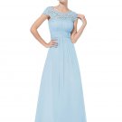 Embellished Open Back Light Blue Lace Chiffon Evening Gown RM450