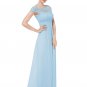Embellished Open Back Light Blue Lace Chiffon Evening Gown RM450