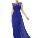 Embellished Open Back Royal Blue Lace Chiffon Evening Gown RM450