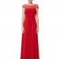 Embellished Open Back True Red Lace Chiffon Evening Gown RM450
