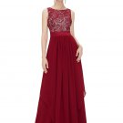 V Back Maroon Lace Chiffon Evening Dress with Satin Waist Yoke RM451