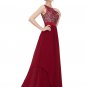 V Back Maroon Lace Chiffon Evening Dress with Satin Waist Yoke RM451