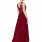 V Back Maroon Lace Chiffon Evening Dress with Satin Waist Yoke RM451