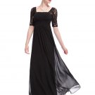 Empire Waisted Black Lace Chiffon Maxi Dress with Open Back RM452