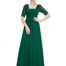 Empire Waisted Emerald Green Lace Chiffon Maxi Dress with Open Back RM452