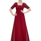 Empire Waisted Maroon Lace Chiffon Maxi Dress with Open Back RM452