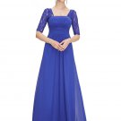 Empire Waisted Sapphire Blue Lace Chiffon Maxi Dress with Open Back RM452