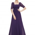 Empire Waisted Purple Lace Chiffon Maxi Dress with Open Back RM452