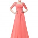 Empire Waisted Light Coral Lace Chiffon Maxi Dress with Open Back RM452