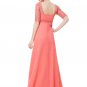 Empire Waisted Light Coral Lace Chiffon Maxi Dress with Open Back RM452
