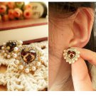 Animals leopard heart earrings with pearls
