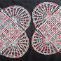 #157 Two (2) Hand Made Crocheted Multi Red, White, Green Doilies - 12.5" Square