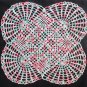 #157 Two (2) Hand Made Crocheted Multi Red, White, Green Doilies - 12.5" Square