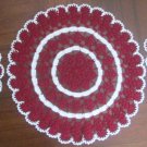 #219 Three (3) Hand Made Crochet White & Maroon Doilies - 14", 9", 9" Round