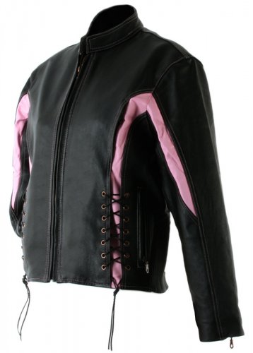 Ladies's Black Solid leather Motorcycle Jacket (Medium)