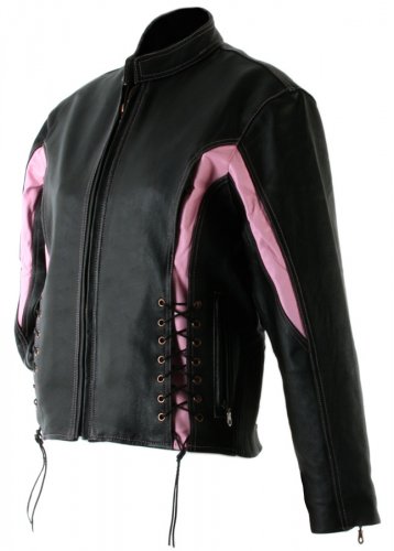Ladies's Black Solid leather Motorcycle Jacket (XL)