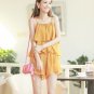 Strap Off-Shoulder Dotted Casual Yellow Pleated Twin Short