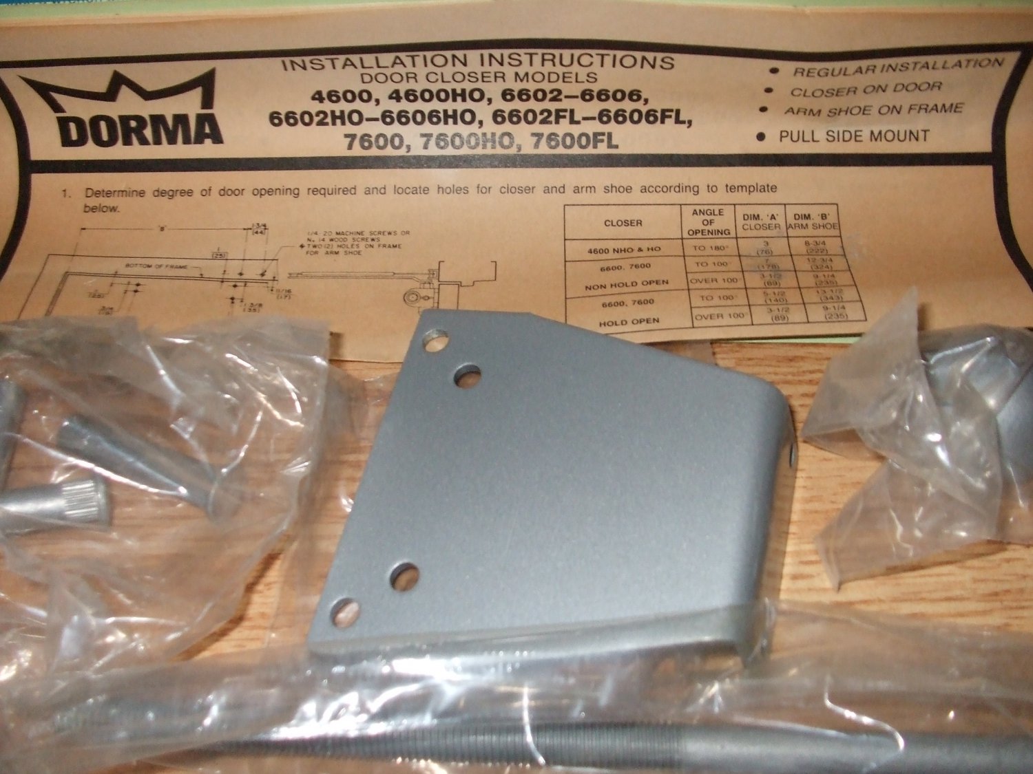 DORMA 7600 SERIES FULL RANGE DOOR CLOSER 100 Degree Hold/open