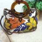 Kim Rogers Multicolor Floral Canvas Faux Leather Tote Shoulder Bag Handbag
