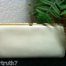 Etra Ivory Genuine Leather w/Gold Tone Trim & Satchel Strap Clutch Purse Handbag
