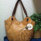 NWT The Sak Brown/Tan Distressed Leather Embroidered Peace Hobo Shoulder Handbag