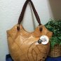 NWT The Sak Brown/Tan Distressed Leather Embroidered Peace Hobo Shoulder Handbag