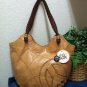 NWT The Sak Brown/Tan Distressed Leather Embroidered Peace Hobo Shoulder Handbag