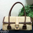 Antonio Melani Woven Straw 2-Tone Croc Leather Trim Satchel Shoulder Handbag