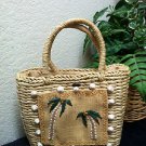 Scala Collection Straw Bead & Shell Embellished Satchel Tote Purse Handbag