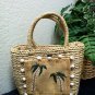 Scala Collection Straw Bead & Shell Embellished Satchel Tote Purse Handbag