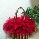 Women’s Multi-Color Tapestry & Red Feather Embellished Small Tote Bag