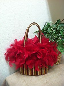 Women&acirc;��s Multi-Color Tapestry & Red Feather Embellished Small Tote Bag