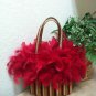 Women&acirc;��s Multi-Color Tapestry & Red Feather Embellished Small Tote Bag