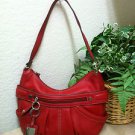 Tignangello Red Genuine Pebble Leather Hobo Shoulder Purse Handbag w/Key Chain