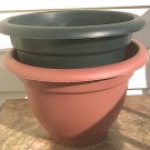 Large Round Flower Pot / Planter Qty 2  10.5" in size  2 Red & 1 Green