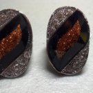 Ladies Oval Style Ring With Glass Black And Gold Sparkle Design