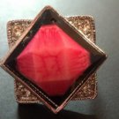 Ladies Pink Marble Like Ring With Rhine Stones On Corners