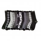 12 Pairs Of Sockbin Womens Flur De-Lis Black White And Gray Printed Crew Socks