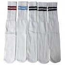 6 Pairs of excell Women's Striped Cotton Tube Socks, Referee White Stripes