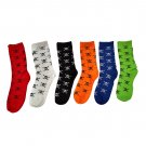 6 Pairs Of Skeleton and Crossbones Printed Fashion Crew Socks In Retro Colors...