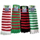 ""4 Pairs of Women's Christmas Colored Stripes Fuzzy Toe Socks, Size 9-11""