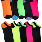 10 Pairs Of Sockbin Womens Two Tone Neon Sports Ankle Socks