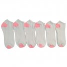 6 Pairs Of excell Women's No Show Ankle Socks, White, Cotton (White With Pink)