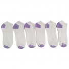 "6 Pairs Of excell Women's No Show Ankle Socks, White, Cotton (White With Purple