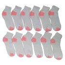 "12 Pairs of Women's Quarter Length Low Cut Ankle Socks, Cotton (White with pi..